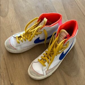 Nike White and Blue High-Top Sneakers